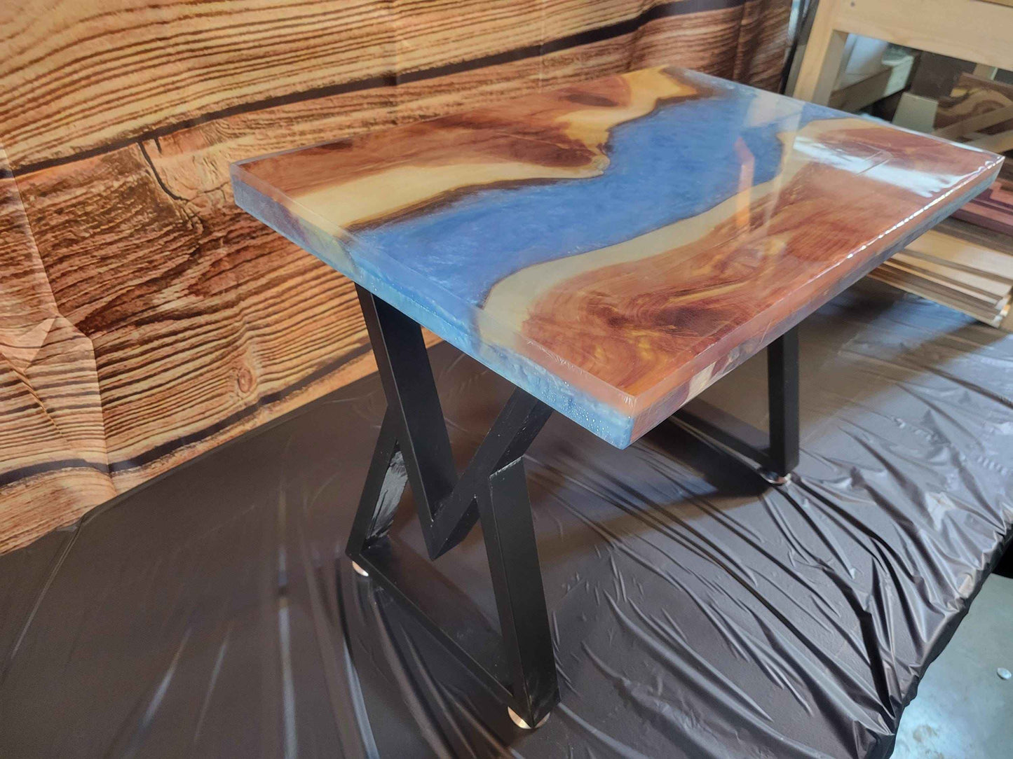 Fine Red Cedar Epoxy River Table 24"L x 16"W x 17"H w/ Steel Legs - Made in USA!