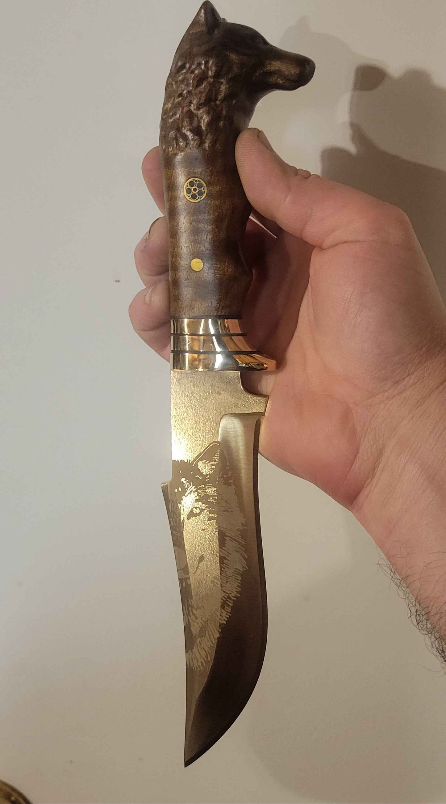 24K Gold Plated Hunting Knife W/ Leather Sheath & Velvet Display Case