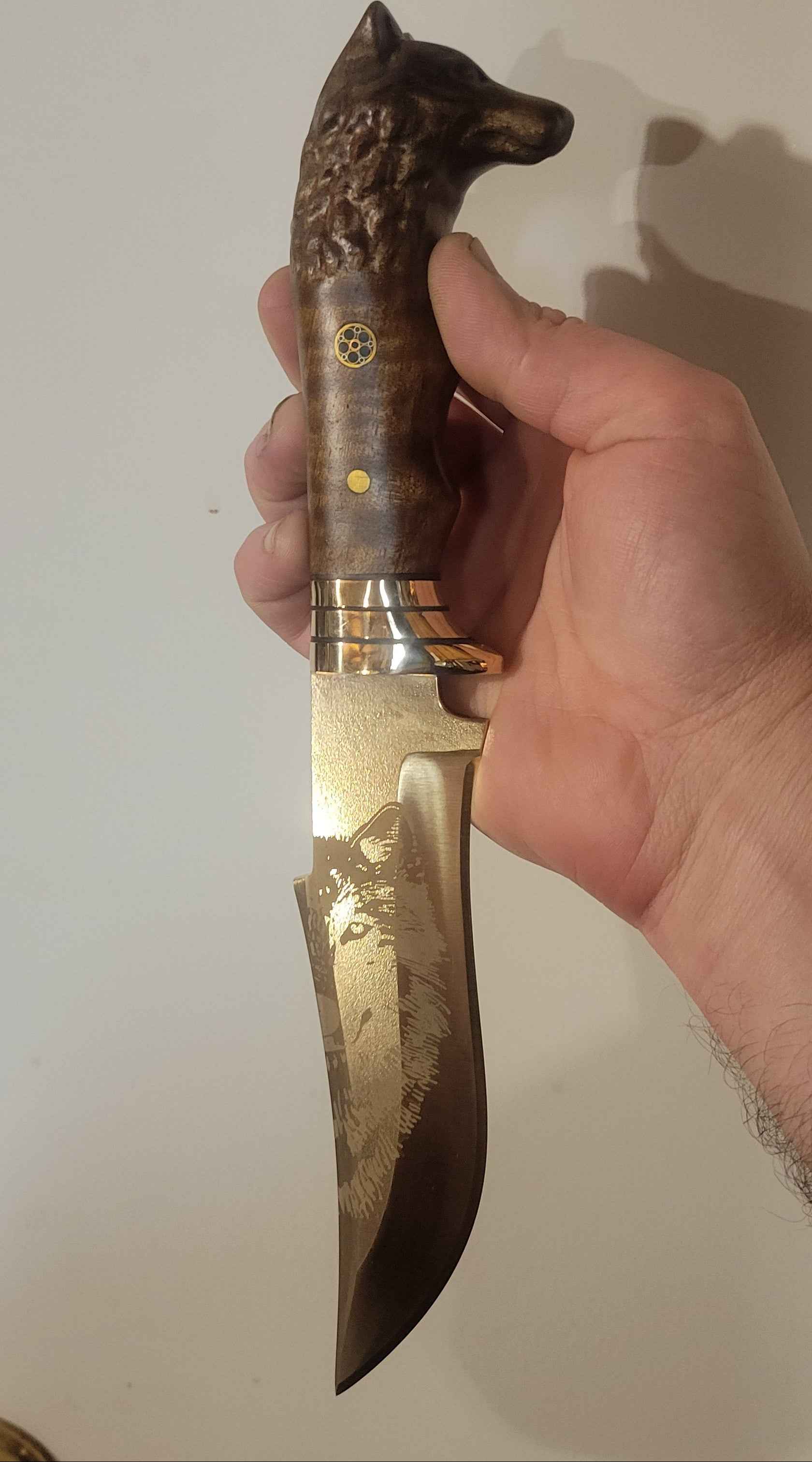 24K Gold Plated Hunting Knife W/ Leather Sheath & Velvet Display Case