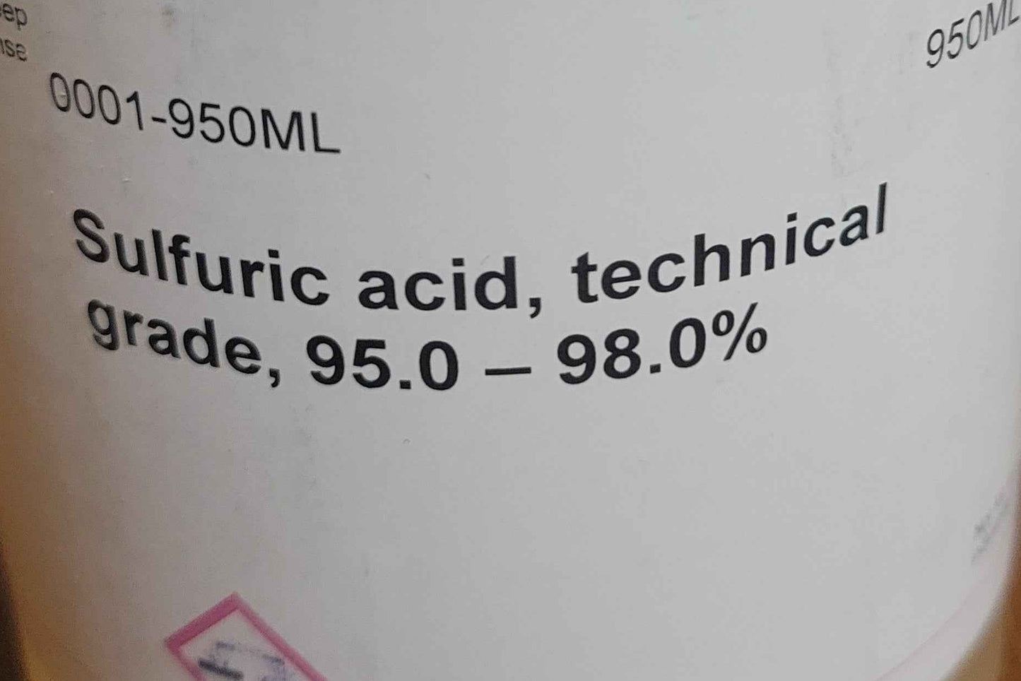 950ml Sulfuric Acid H2SO4 95-98% Purity Lab Grade - Invictus Supply Co.