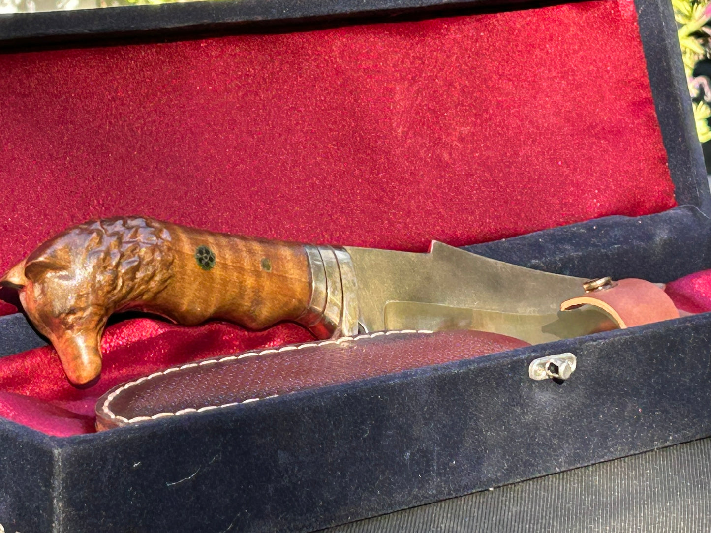 24K Gold Plated "The Alpha" Hunting Knife W/ Fine Leather Sheath & Velvet Display Case - Invictus Supply Co.